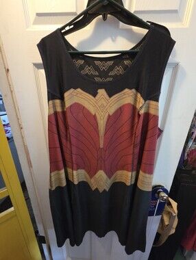 Wonder Woman Logo Tank Dress in Black, Red & Gold  Reversable